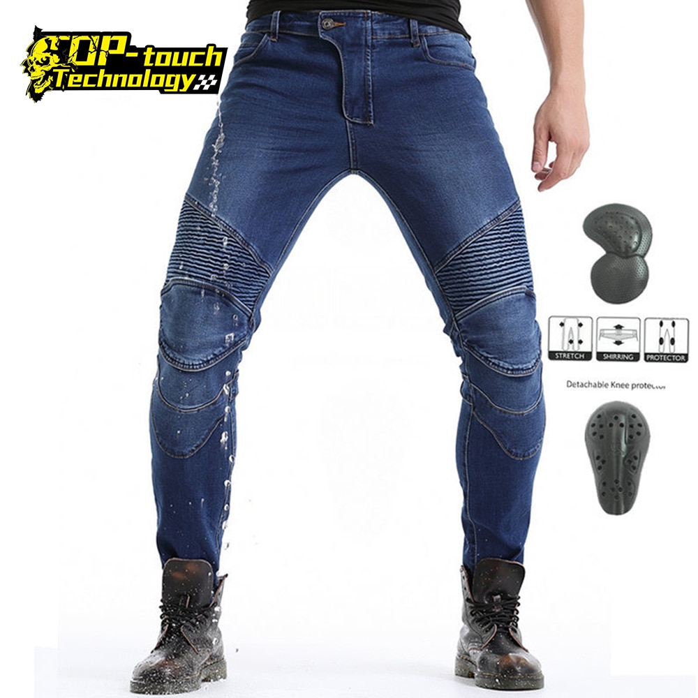 Vattentäta motorcykelbyxor herr motorcykelutrustning moto jeans motocross byxor biker byxor med ce knäskydd 2 färg