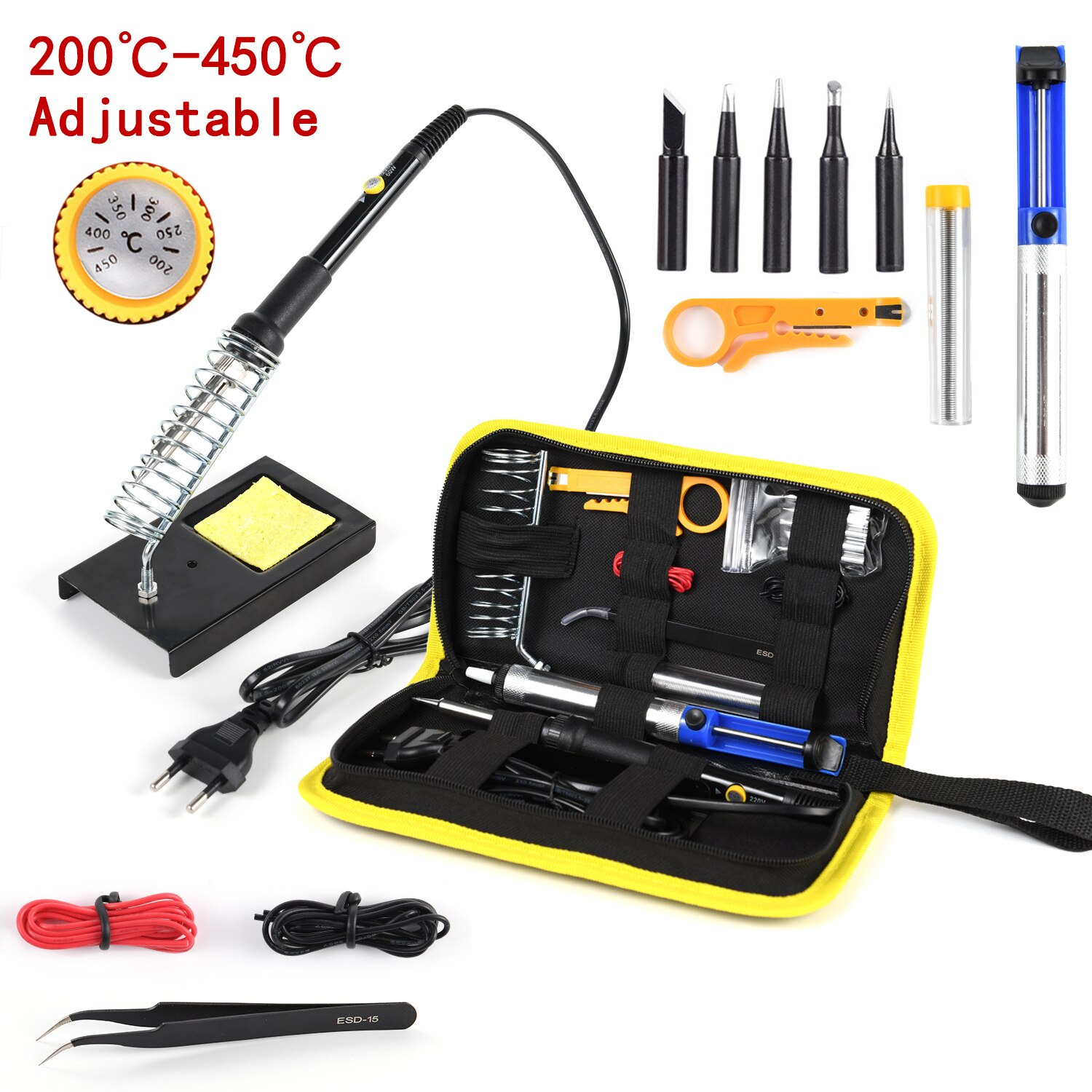 CAUTIN Soldering iron with Digital multimeter kit Adjustable Temperature Auto Ranging AC/DC tester multimetro Welding Tool Kits: 2 / EU