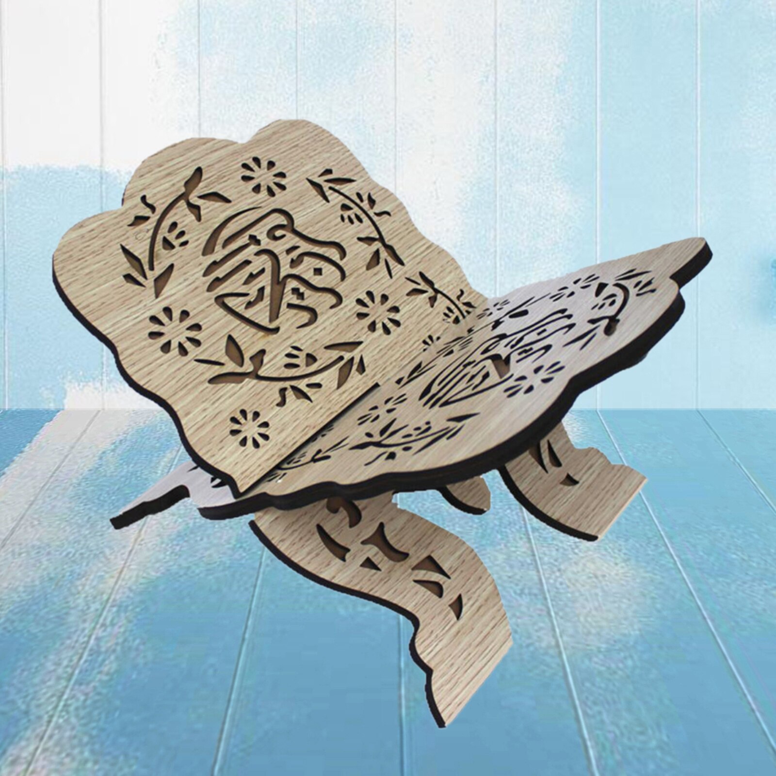 Wooden Book Shelf Carved Bible Frame Holy Book Stand Reading Book Support: Color A