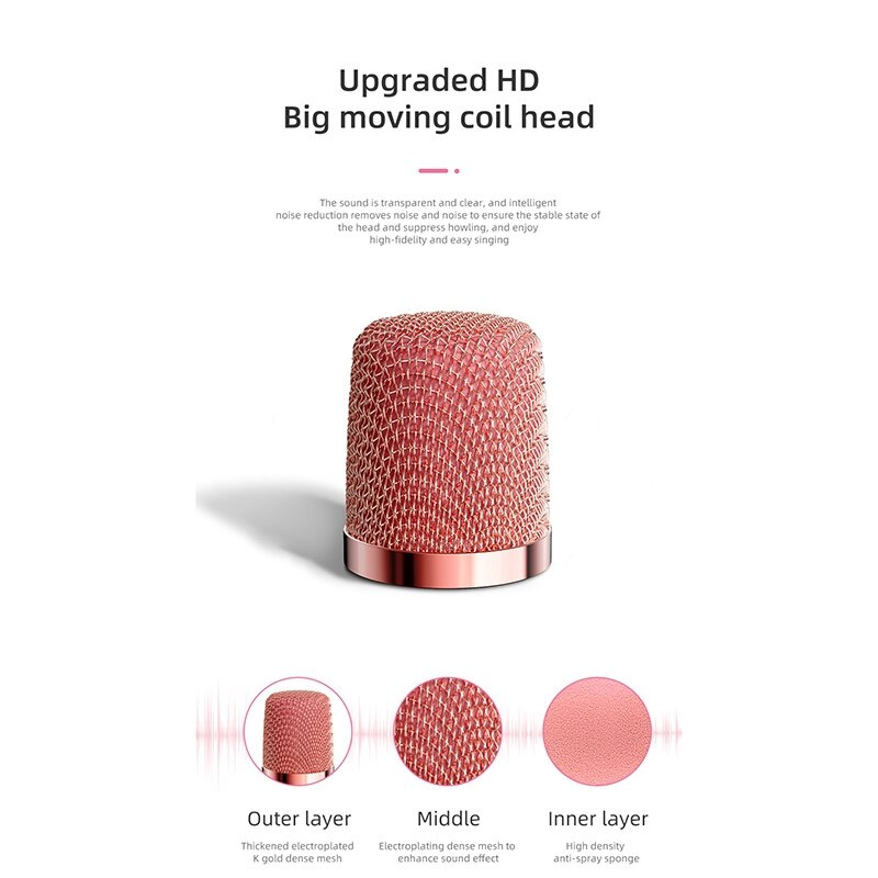 Wireless Karaoke Microphone Bluetooth Handheld Portable Speaker Home KTV with LED Lights Cute Shape Microphone for Kids