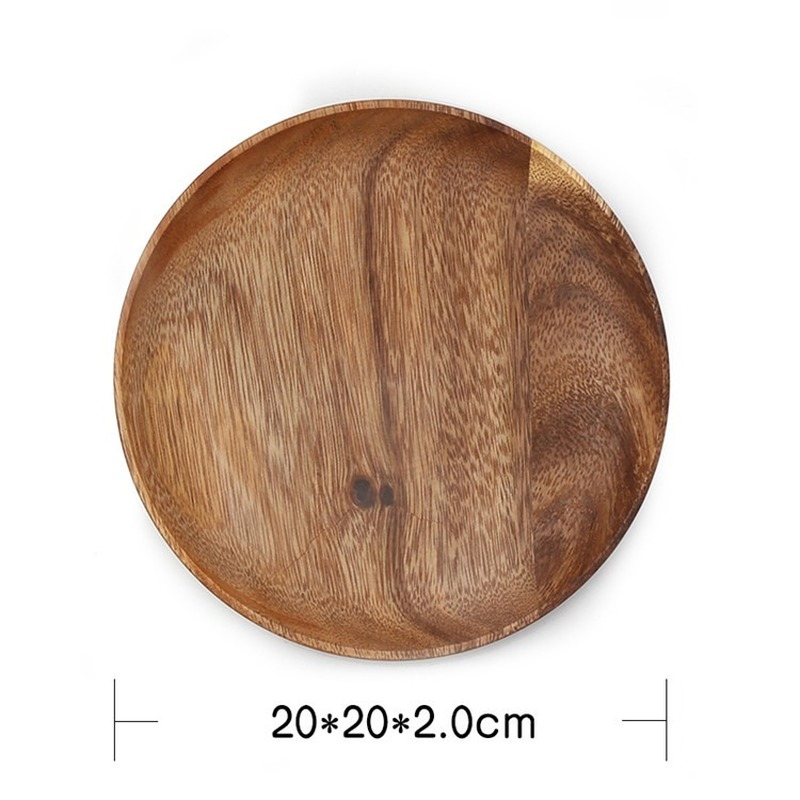 Ronde Massief Houten Plaat Hele Acacia Hout Fruit Gerechten Houten Schotel Thee Dienblad Dessert Diner Ontbijt Plaat Servies Set: 20x2cm