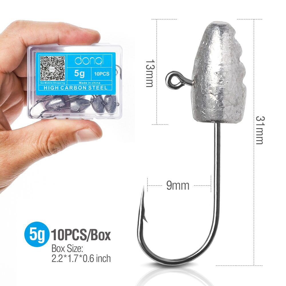 Donql bly jigg huvud fiskekrokar 10 st/ set för mjukt bete 3g 5g 7g 10g karp hullingförsedda enkel fiskkrok fisketillbehör: 10 st 5g