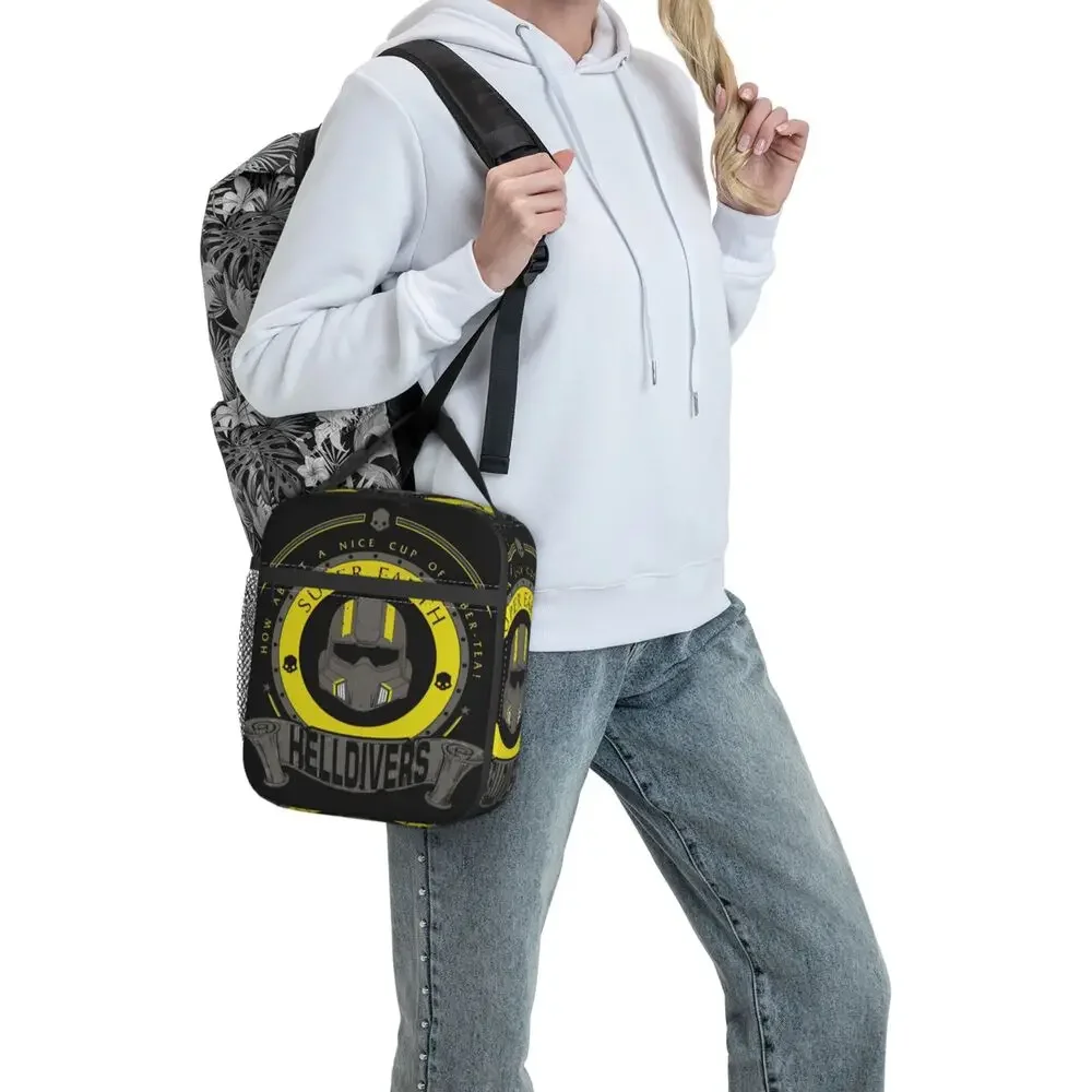 Helldivers Video Game Insulated Lunch Bag Cooler Bag Meal Container Portable Lunch Box Tote Food Handbags Work Outdoor