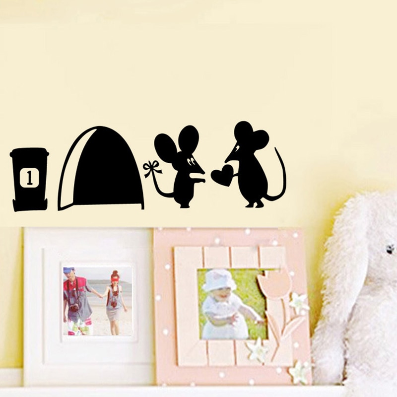 Cartoon Verwijderbare Wc stickers op de muur Leuke Liefhebbers kleine muis Socket Schakelaar Muursticker DIY Decal Home Decor Decal