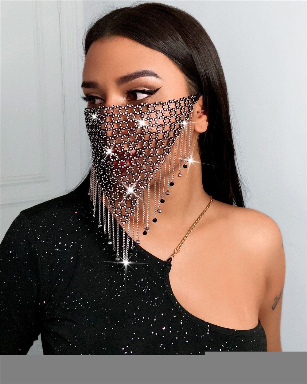 Belly Dance Face Veil Accessories Costume Bellydance Party Night Club Shining Jewelry Belly Dance Tassel Rhinestone Veil
