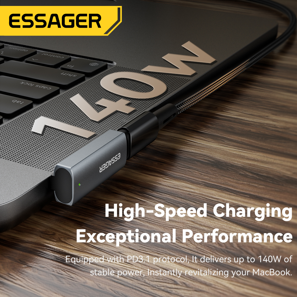 Essager 140W Adapter magnetyczny typu C do Apple Magsafe 3 MacBook Air Pro 2021-2023 Kąt 90 stopni Konwerter szybkiego ładowania USB C