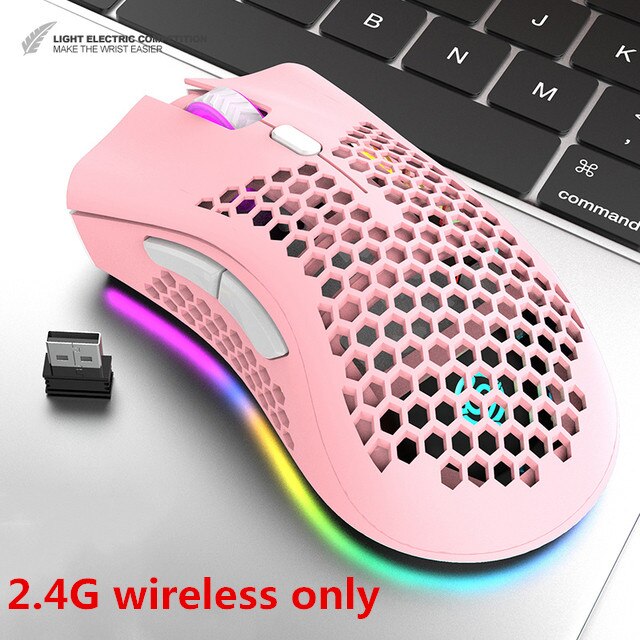 2.4g kabellose gaming-mäuse, wiederaufladbar, usb, rgb-beleuchtung, wabenstruktur, geeignet für desktop-pcs, notebooks und laptops.: 2.4g rosa