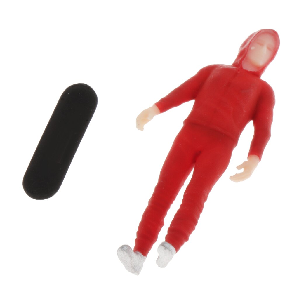 Skater Boy W/ Skateboard Figure Character Layout 1/64 Miniature People Figures: Red