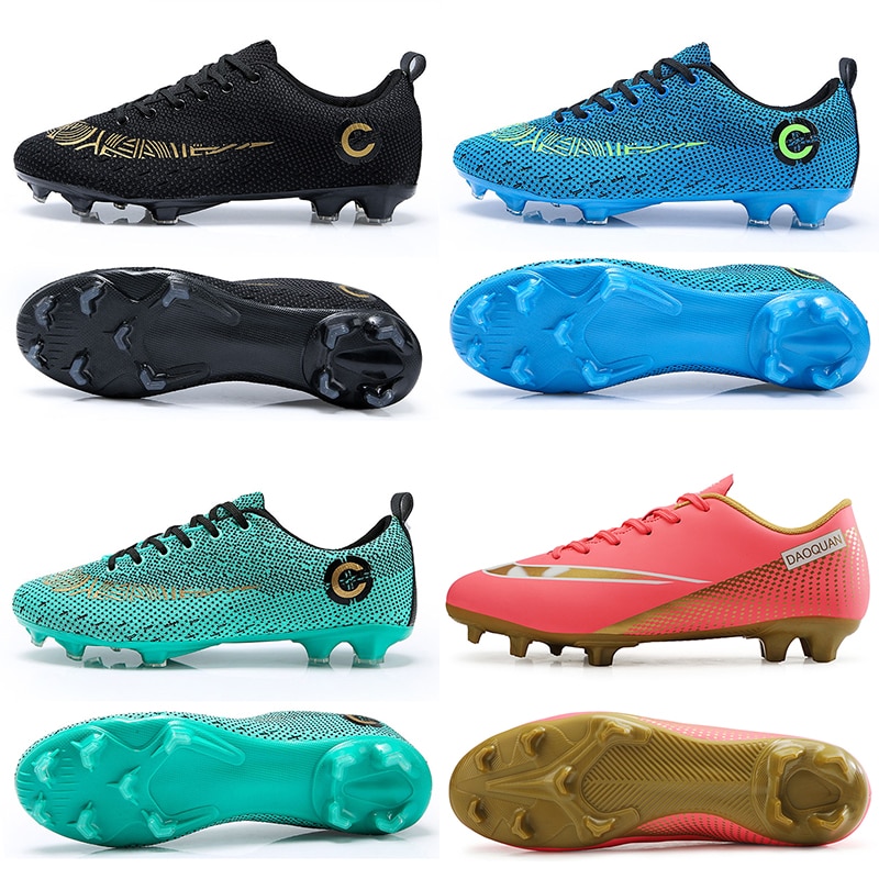 Kids Cleats Training Football Boots Turf Black Blue Men Soccer Shoes Low Ankle Sport Sneakers Size 33-47