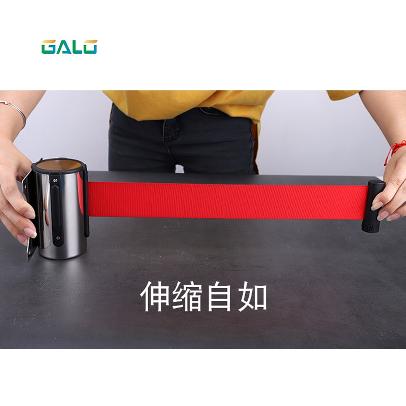 Crowd Control Outdoor Stainless Steel Wall Mount Red Belt Retractable Ribbon Barrier Sport Stanchion Queue 2m3m/5m