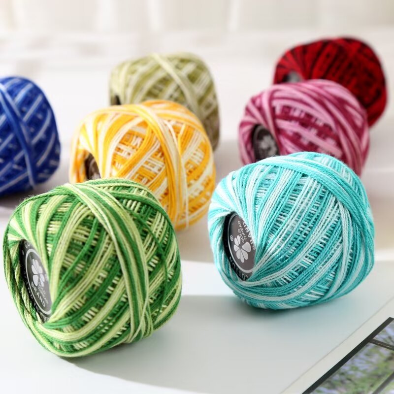 Rollo de hilo de encaje para ganchillo, suministros de costura para bordado teñido, acolchado, tamaño 5, 20g