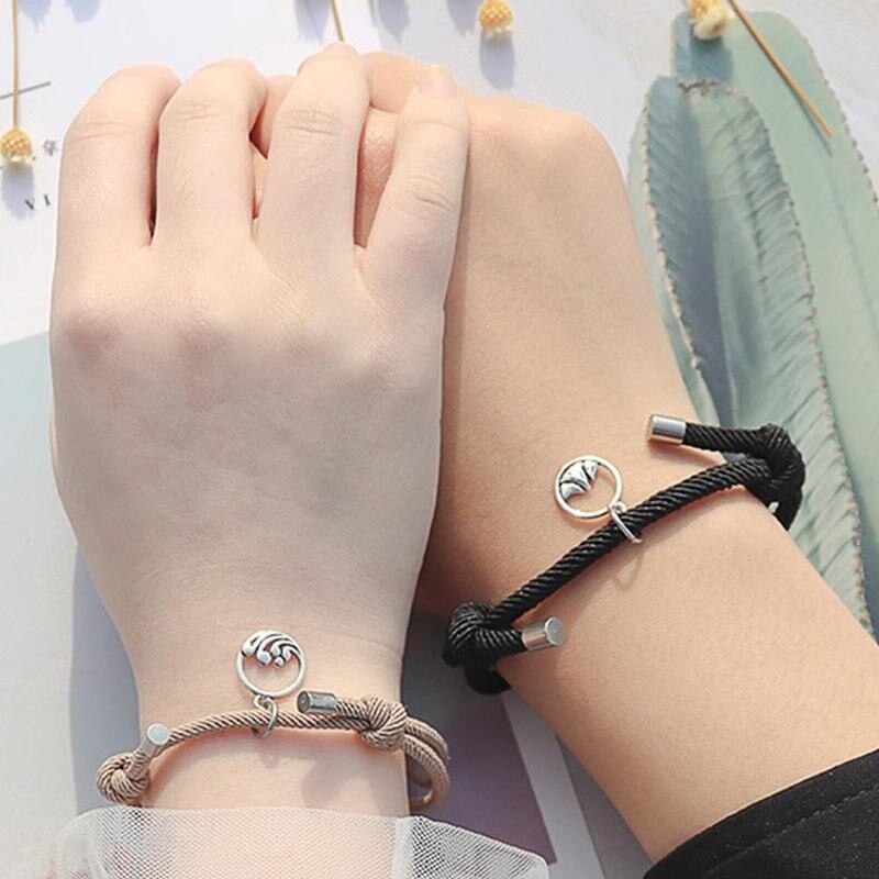 2 pièces/ensemble jumelé Bracelets fermoir magnétique Couple Bracelet réglable tressé corde Couple Bracelet bijoux