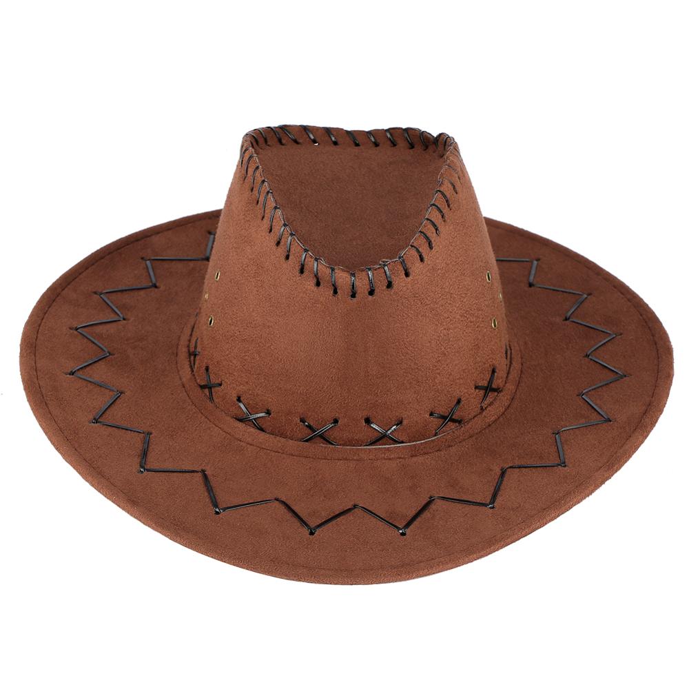 Chapéu de vaqueiro de couro masculino jazz sol tampões de topo plano ao ar livre ocidental grande brimmed preto chapéus para mulher inglaterra estilo: Coffee