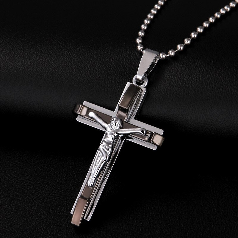 Jezus Mannen Cross Ketting Rvs Sieraden Kerst Jesus: Gun black cross