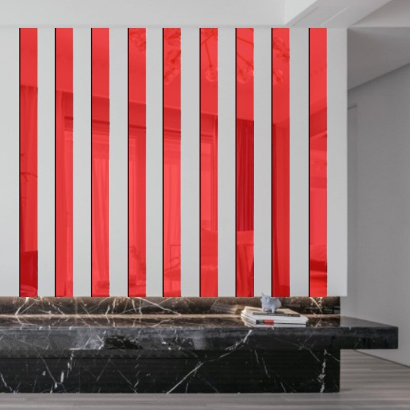 Spiegel Zelfklevende Stickers 10Pcs Gestreepte Spiegel Sticker Kristal Behang Diy 3D Muurtattoo Woonkamer Badkamer decoratie: Rood