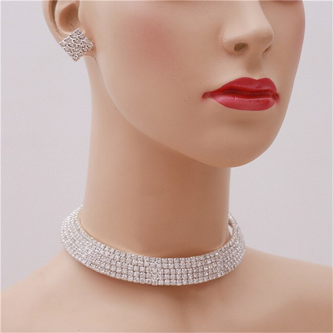 Mode Vrouwen Draaimomenten Crystal Rhinestone Kraag Ketting Choker Kettingen Bruiloft Verjaardag Sieraden 450137: 4 row crystal