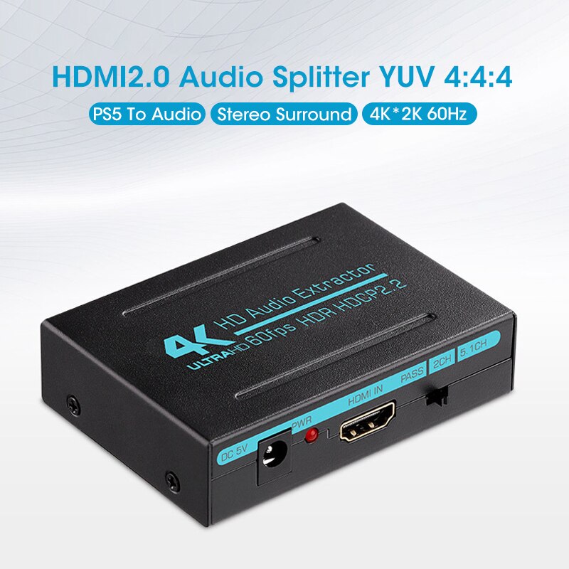 4K 60Hz HDMI 2.0 Audio Splitter 5.1 ARC HDMI Audio Extractor HDCP 2.2 HDR10 Audio Converter 4K HD-MI to Optical TOSLINK SPDIF