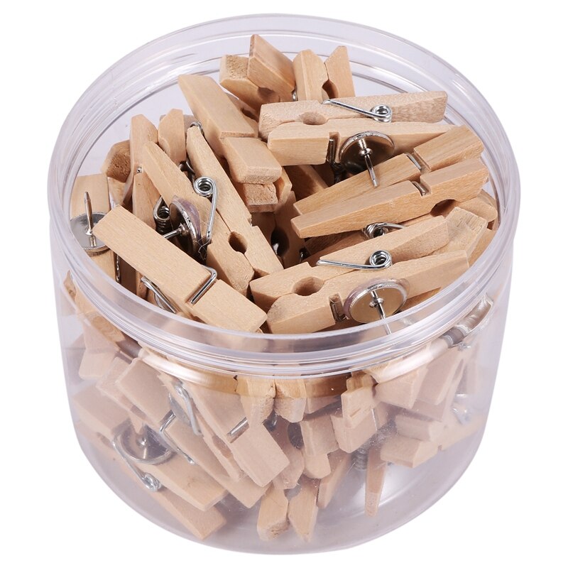 Chinchetas de empuje con Clips de madera, pinzas de papel creativas, para tablero de corcho y pared de fotos, oficinas, Hom, 50 piezas