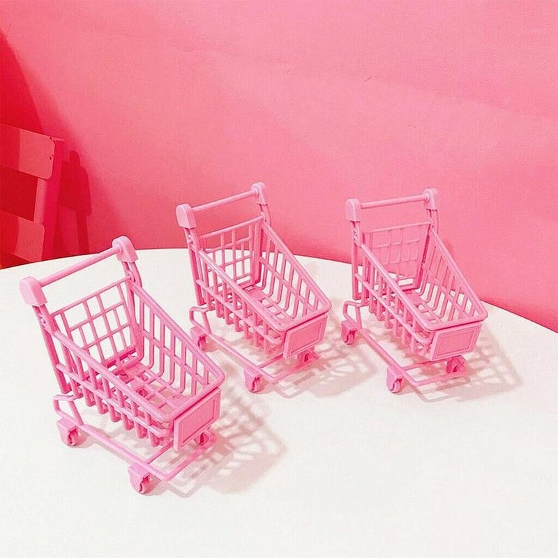 1 stk mini pink indkøbsvogn børn foregive desktop legetøjsvogn simulering shopping dekoration børn hånd ca  i4 j 8