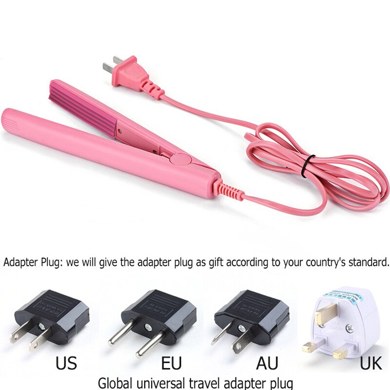 Mini Pink Ceramic Electronic Hair Straightener Iron Chapinha Straightening Corrugated Irons Hair Crimper Styling Tools 100~240V