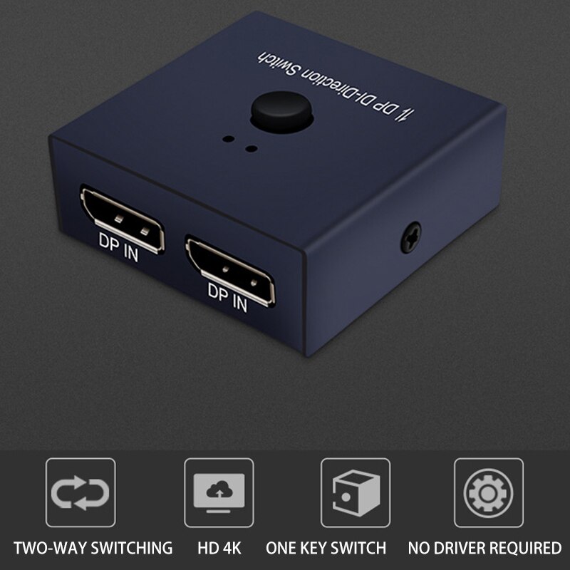 DP Bi-Direction Switch Displayport Splitter 1X2 / 2X1 for Two-Way Switcher Between Computer and Monitor DP Kvm