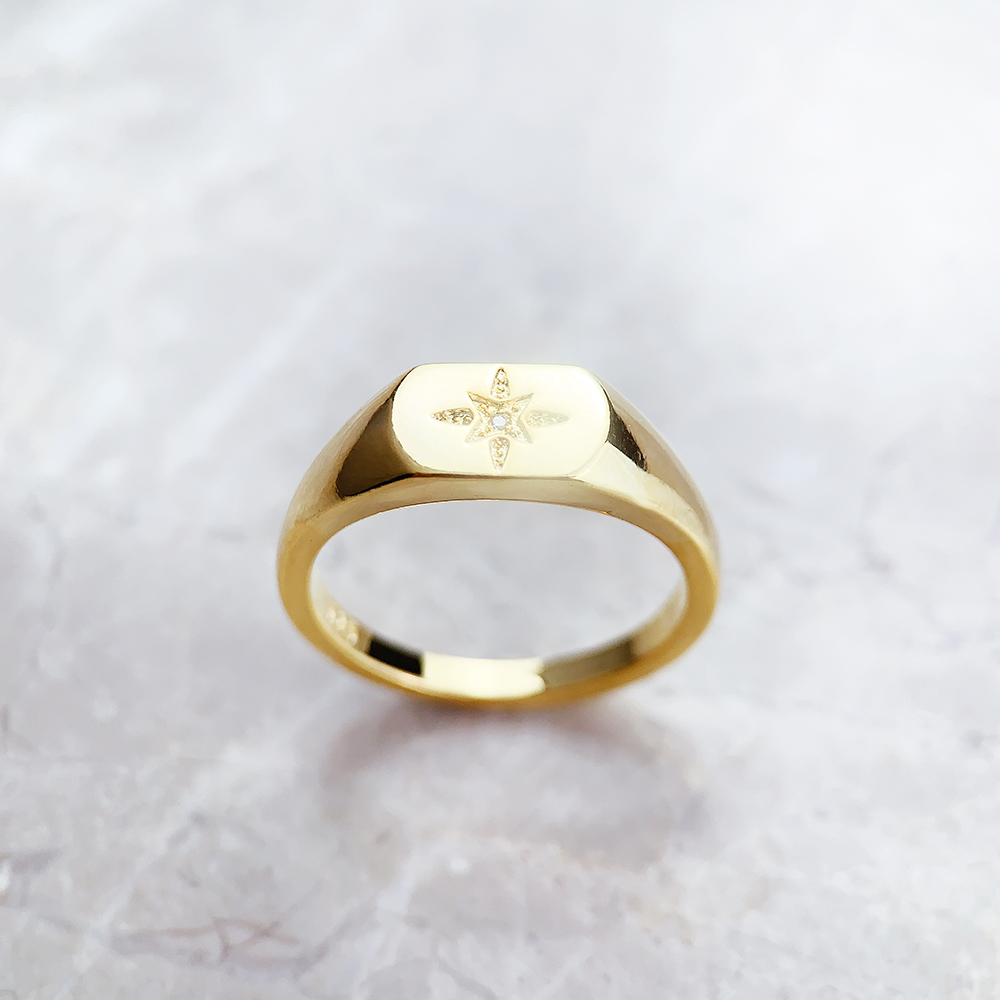Anello con sigillo Stella vintage in oro stile europeo gioielleria raffinata nostalgica per le donne Estate nuovissimo regalo in argento sterling puro 925