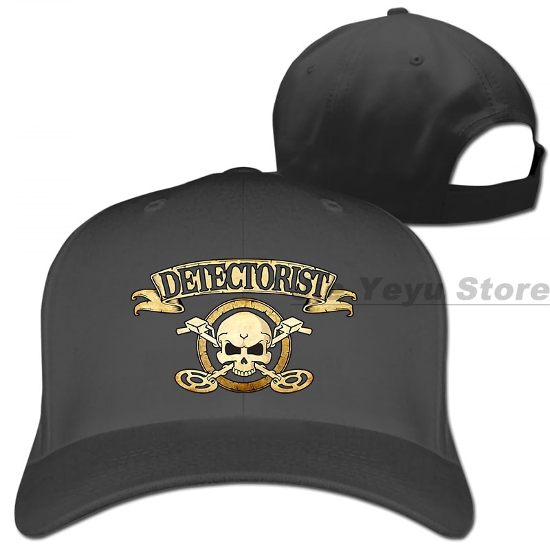 Men detectorist skull & crossbones Metal detector Treasure hunter 2 sided cotton badge Baseball cap men women Trucker Hats