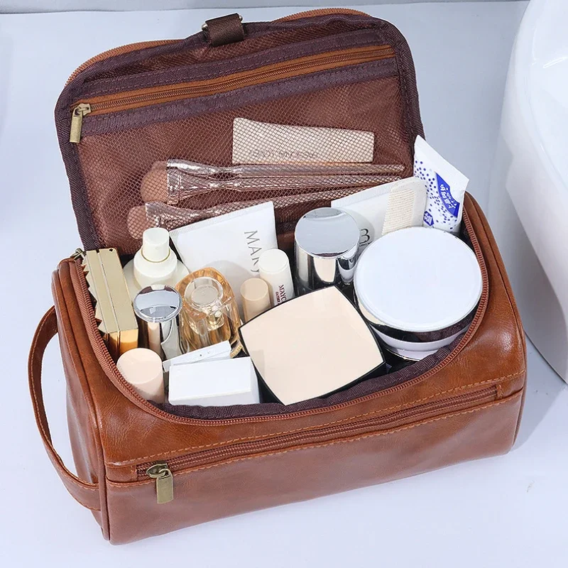 Mannen Vintage Luxe Toilettas Reizen Noodzakelijk Zakelijk Cosmetische Make-up Cases Mannelijke Hangende Organizer Waszakken