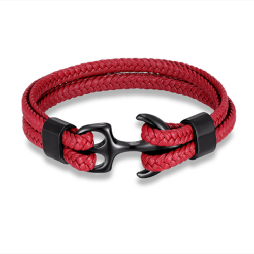Mkendn Mode Lederen Armband Voor Mannen Black Braid Multilayer Touw Ketting Rvs Anker Mannelijke Sieraden Pulseras