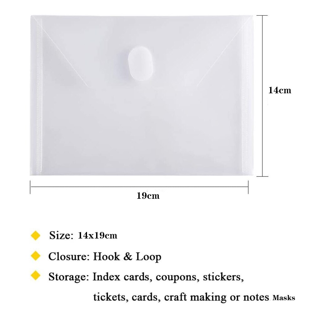 10PCS/Set 14x19 CM Clear Plastic Small Envelopes with Hook &amp; Loop Ploy Envelope for Receipe/Check/ Cards/ Photos/ Dies &amp; Stamp