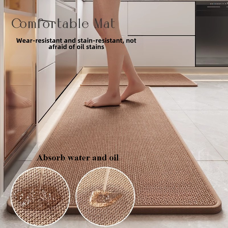Tapis de cuisine en lin absorbant l'eau et l'huile, Polymères de sol longs, Anti-alde, Anti-chute, Entrée de portes, Coussin de pied