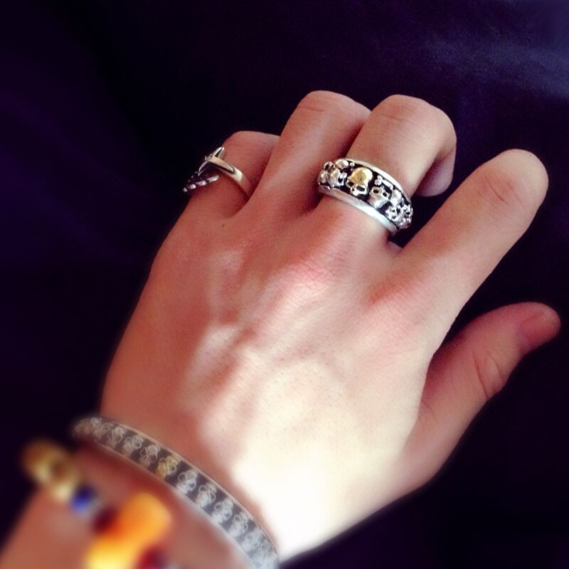 Gothic 925 Sterling Silber Ring für Männer mit Viele Schädel Jungen Vintage Coole Punk Stil Thai Silber Skeleton ringe Band