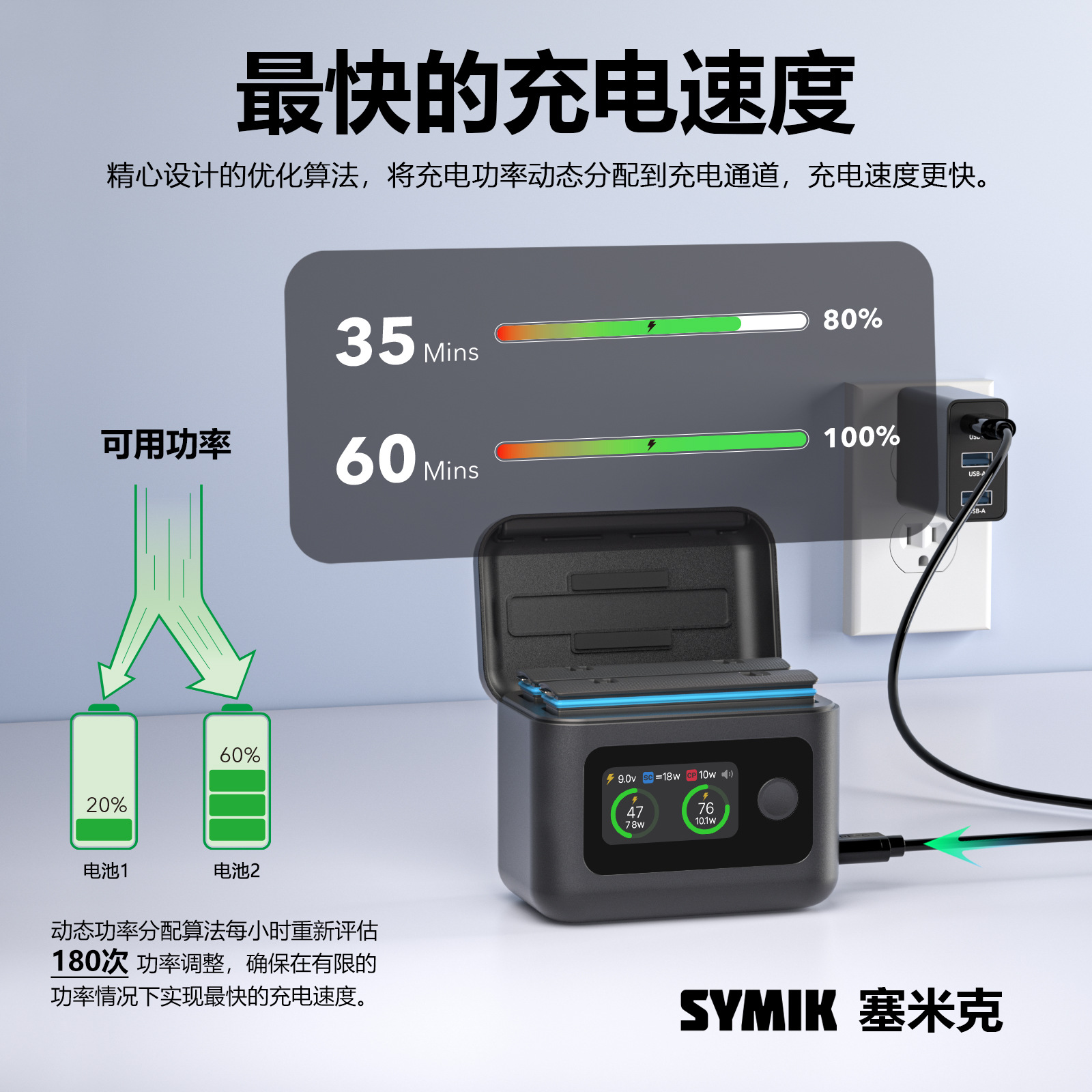 SYMIK Caricabatterie Intelligente Per Insta360 X5 – 27W Dual Fast Charger Con Display LCD, Power Bank E Storage Hub