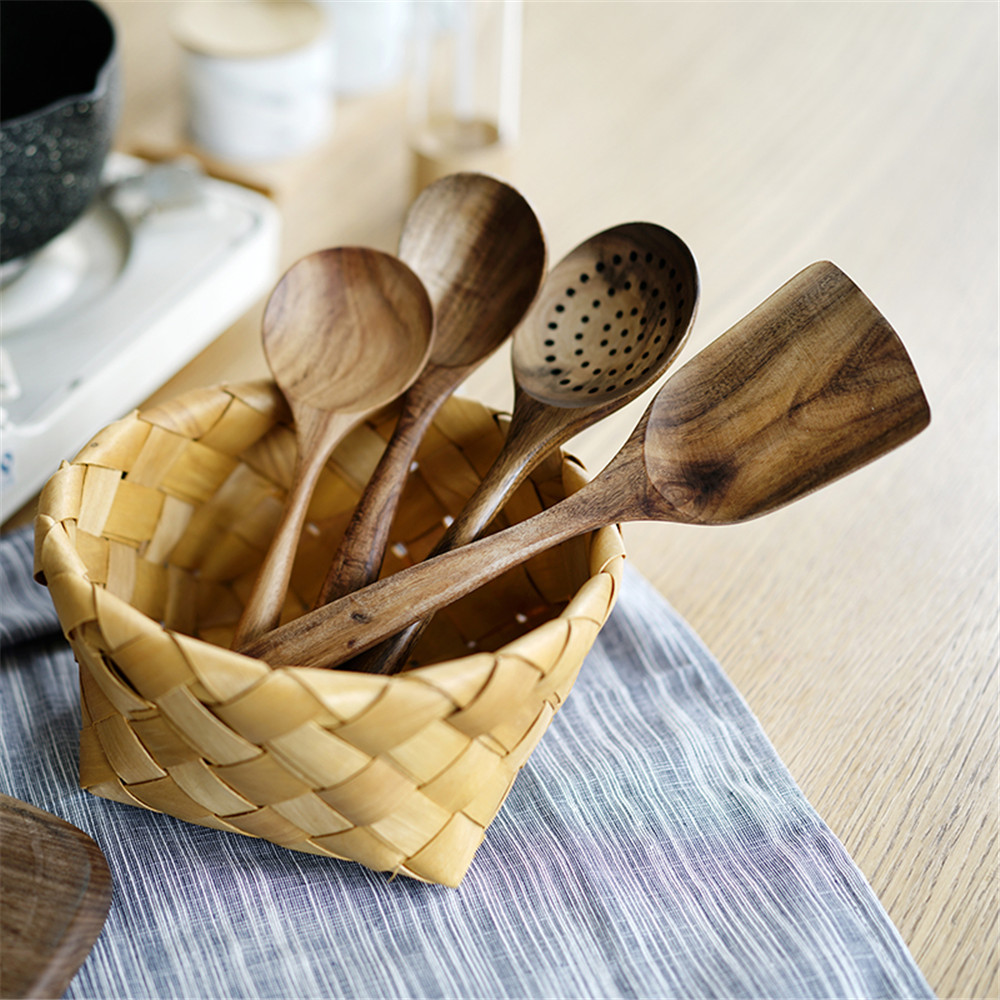 Træske thai teak træ service suppe ris krydderier ske skovl dørslag spisestel køkken sunde redskaber værktøj 1 stk.