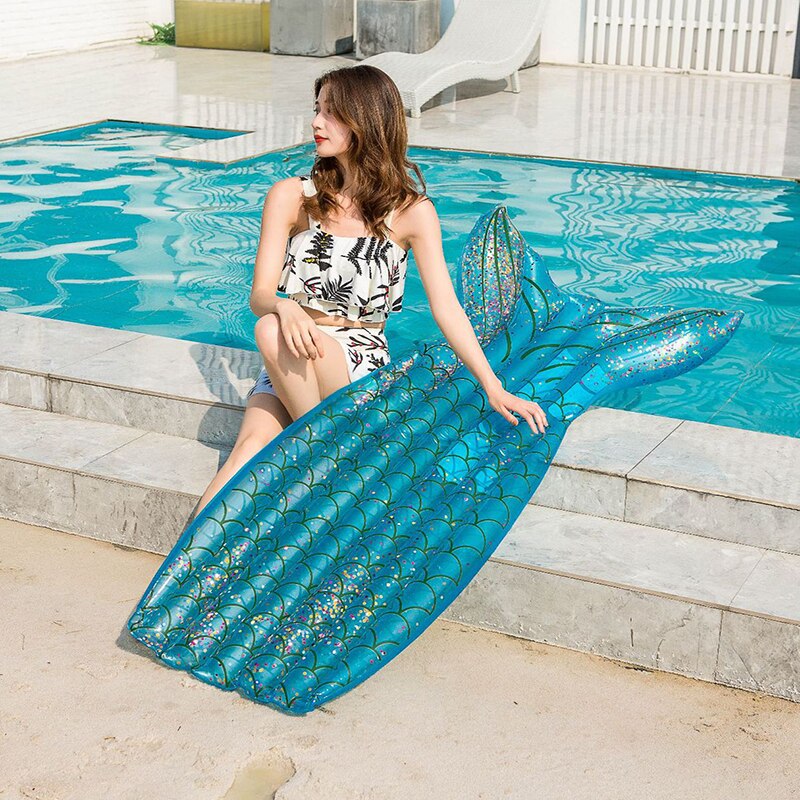 Transparent Mermaid Floating Water Pad Mat Thickened Inflatable Beach Float Raft Pink Swimming Bed Outdoor Water Sports Toys