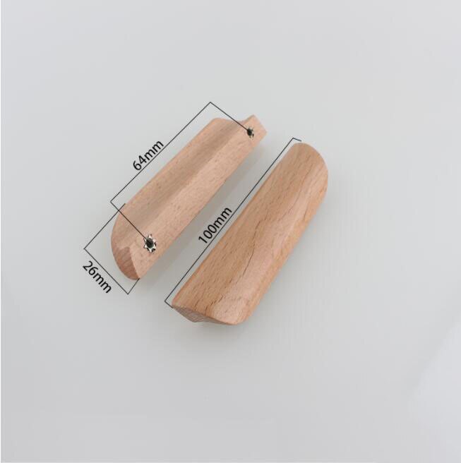 2 Pcs/lot Kitchen Cabinet Furniture Wardrobe Handles Natural Solid Wood Knobs and Handle Dresser Drawer Door Pulls Hardware: 64mm