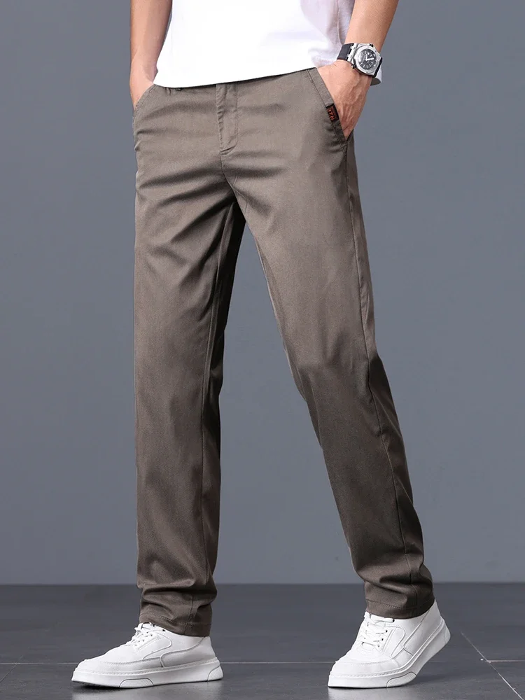 Lyocell mince pantalon mince hommes coréenne respirant d'affaires décontracté Baggy pantalon large pantalon droit: 29 / Marron