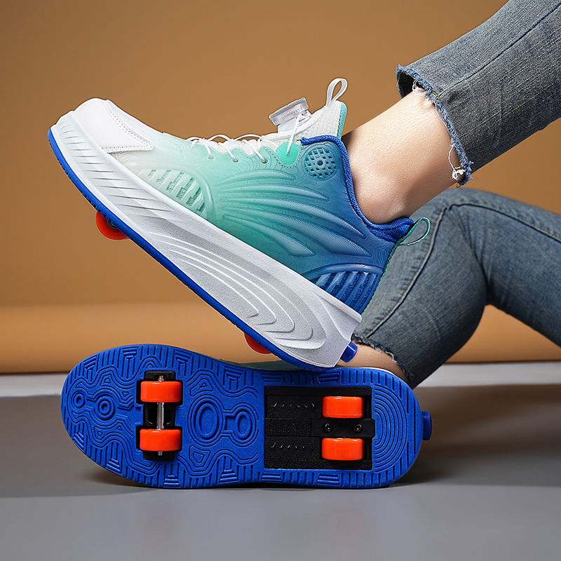Patines de ruedas intermitentes para niños, zapatos con 2 ruedas, patín de velocidad para niños, zapatillas de deporte para niñas y niños, patines con ruedas extraíbles: Verde / 39