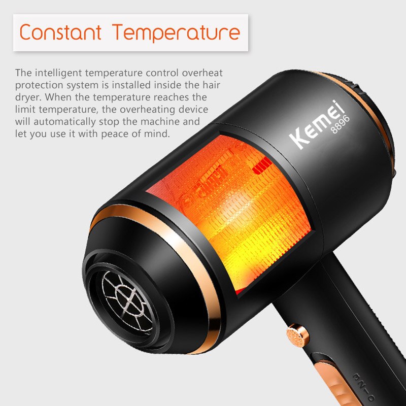 Kemei ionisk hårtørrer 3 in 1 stærk effekt 4000w føntørrer elektrisk 210-240v styling tørretumbler frisørudstyr