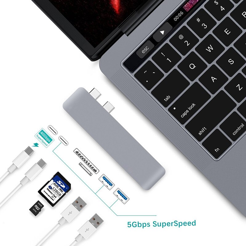 Marsea usb c hub thunderbolt 3 hub usb c dock com leitor de cartão tf sd pd hub 3.0 para macbook pro/ar 2020 tipo-c