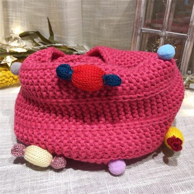 Höst vinter pojkar tjejer halsduk baby barn halskrage färgglad pompom godis halsduk varm tjock stickad ull barn o ring halsdukar: Reste sig