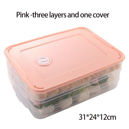 ATUCOHO Store Single Layer Dumpling Boxes Storage Tray Food Container Box To Keep Frozen Dumpling Storage Plastic Boxes Cool: PINK-3layers1cover