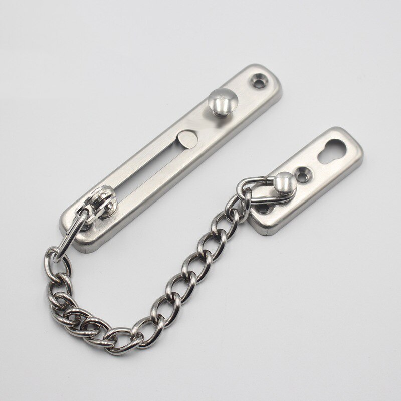 Door Chain Lock Stainless Steel Security Chain Guard With Spring Anti Theft Press Lock Heavy Duty Polished Door Latch With Screw: Silver