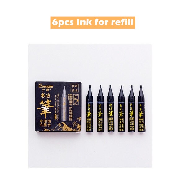 4pcs Calligraphy Pen Set Quick-dry Refillable Waterproof Pigment Ink for Beginners Writing Signature Drawing Lettering Art A6802: 6pcs Refill