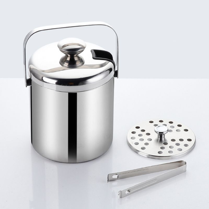 Double-Wall Stainless Steel Insulated Ice Bucket with Lid Tong Handle for Home Bar Chilling Beer Champagne Wine