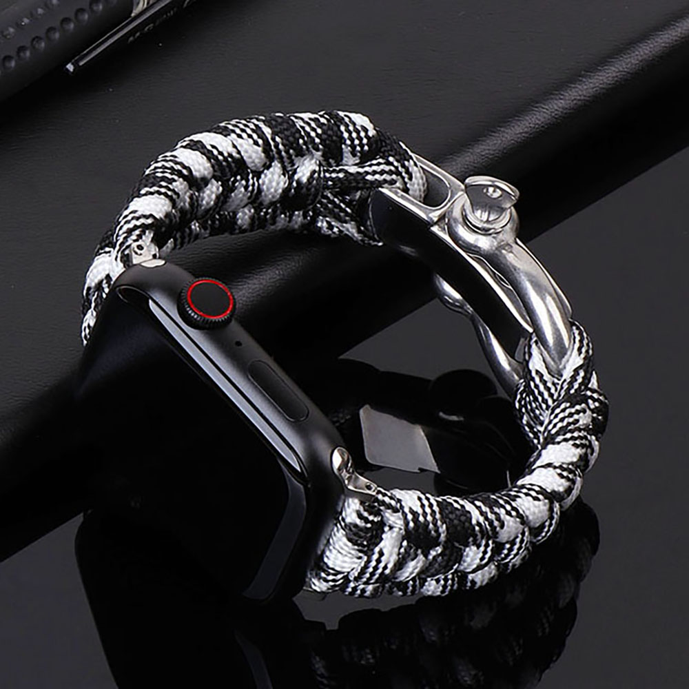 Band voor Apple Watch Band 44 mm 40 mm 45 mm 41 mm 42 mm 49 mm Nylon gevlochten buitenarmband iWatch Serie 3 4 5 SE 6 7 8 9 Ultra: XXXL / Zilver wit