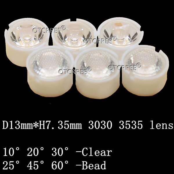10 pièces 13mm lentilles led cree 10 30 45 60 90 degrés xpe 2 xpg 2 xte épiled/semiled 3535 3030 émetteur plano réflecteur collimateur: 25 degrés / Avec support blanc