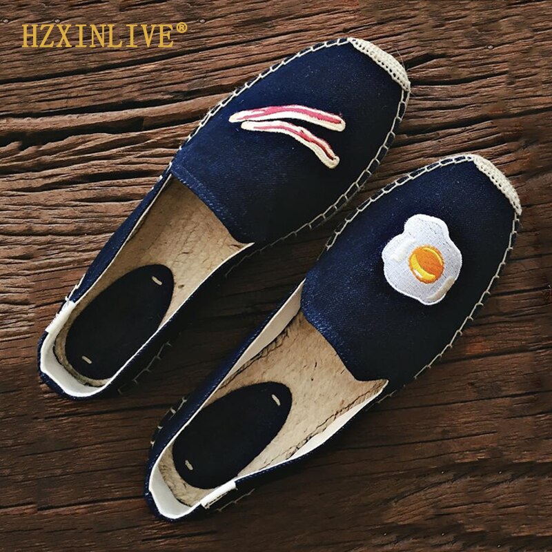 Alpargatas con fondo grueso y huevos de tocino para mujer , Primavera Verano, playa, tela bordada, alpargatas, zapatos planos con plataforma para mujer