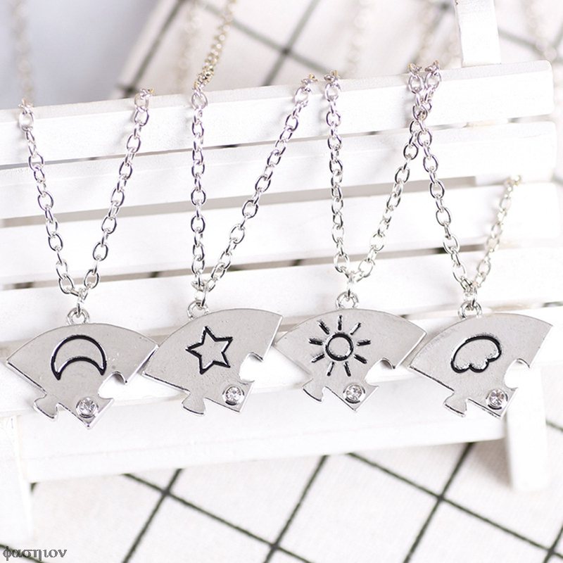 3/4Pcs Set Beste Freund Freundschaft Halskette Sonne Mond Wolke Und Stern Intarsien Strass Nähen BFF Anhänger Schmuck