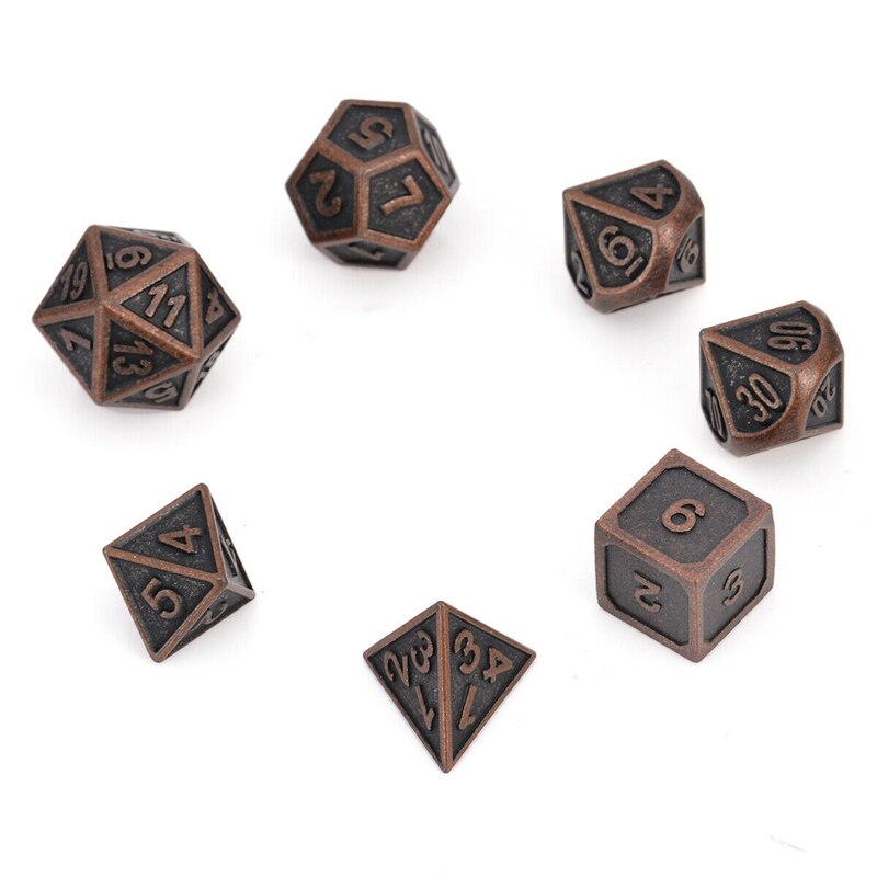 7 pièces couleur cuivre rétro métal polyèdre dés jeu de rôle jeu de dés avec sac